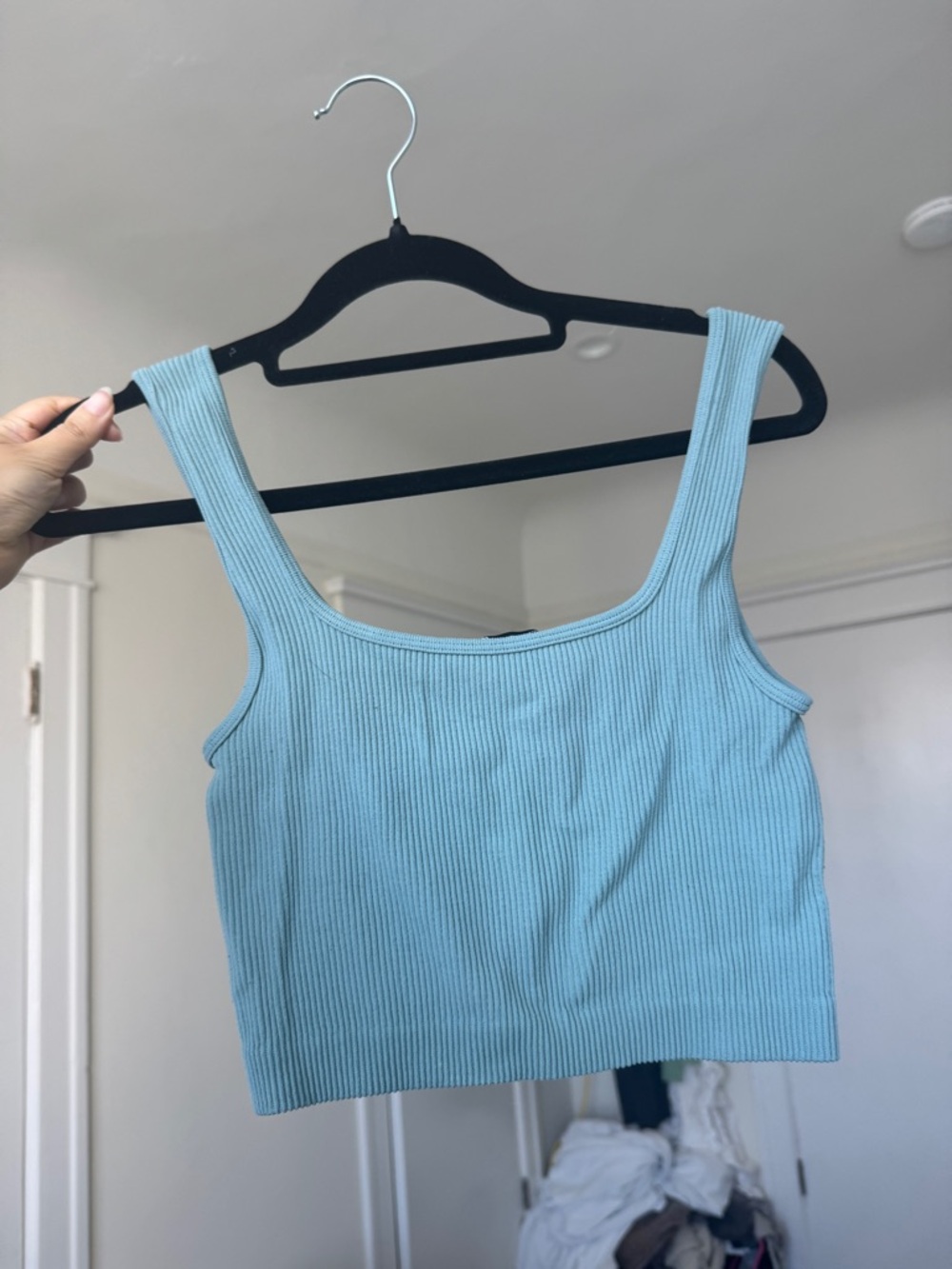 Zara Ribbed Square Neck Crop Tank Top
